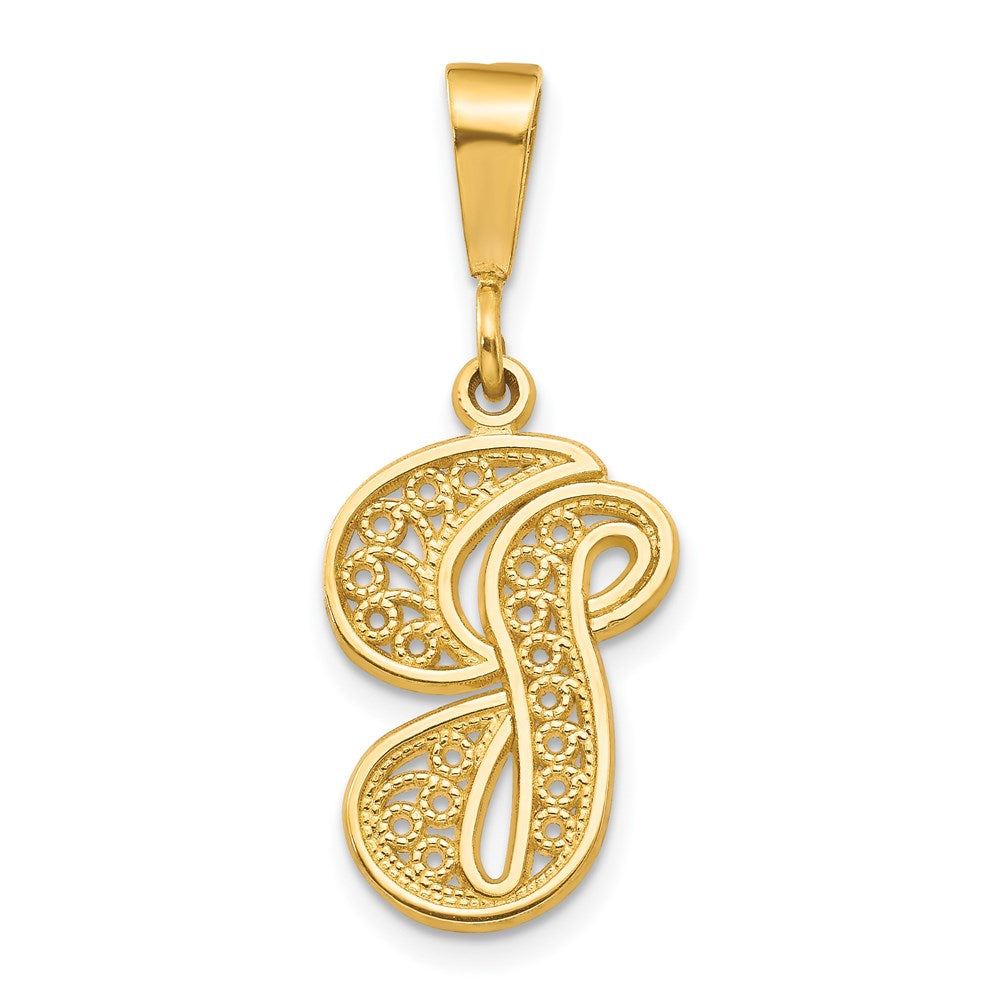 14KY Polished Script Filigree Letter G Initial Pendant