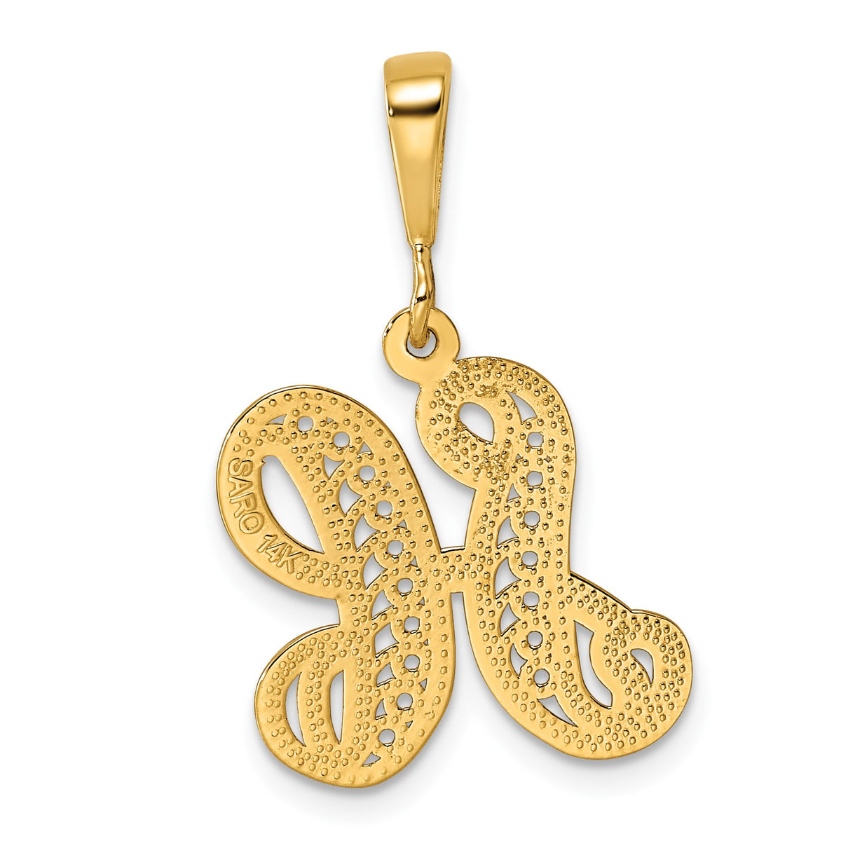 14KY Polished Script Filigree Letter H Initial Pendant