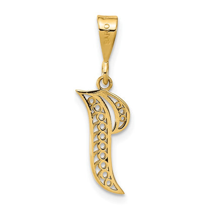 14KY Polished Script Filigree Letter I Initial Pendant