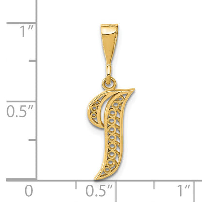 14KY Polished Script Filigree Letter I Initial Pendant