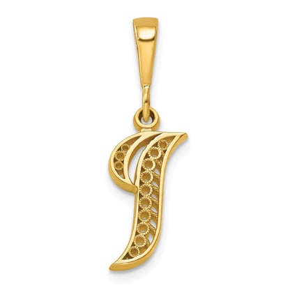 14KY Polished Script Filigree Letter I Initial Pendant