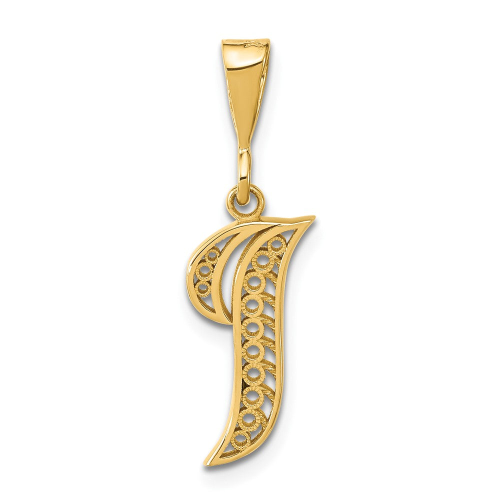 14KY Polished Script Filigree Letter I Initial Pendant