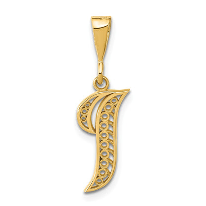 14KY Polished Script Filigree Letter I Initial Pendant