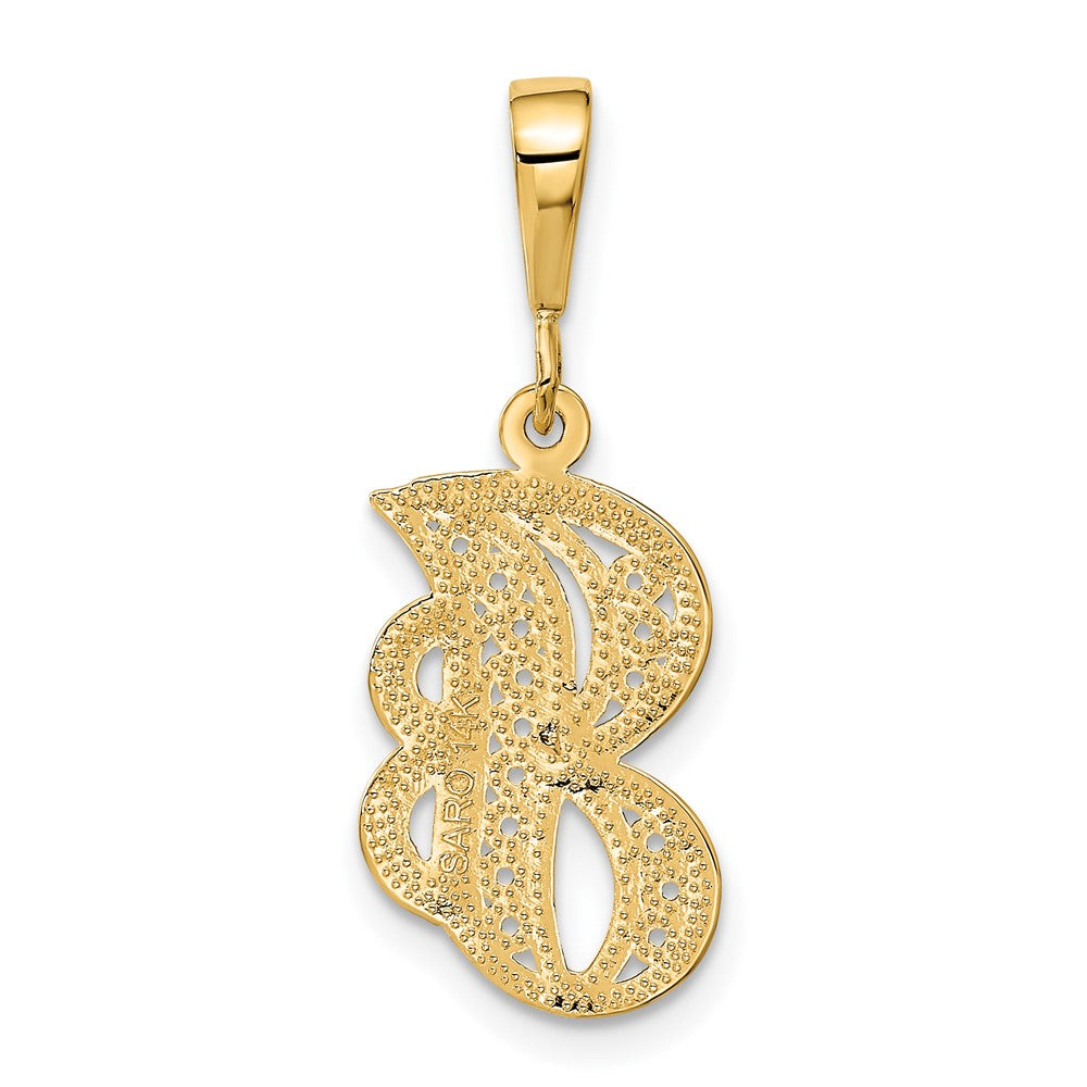 14KY Polished Script Filigree Letter J Initial Pendant