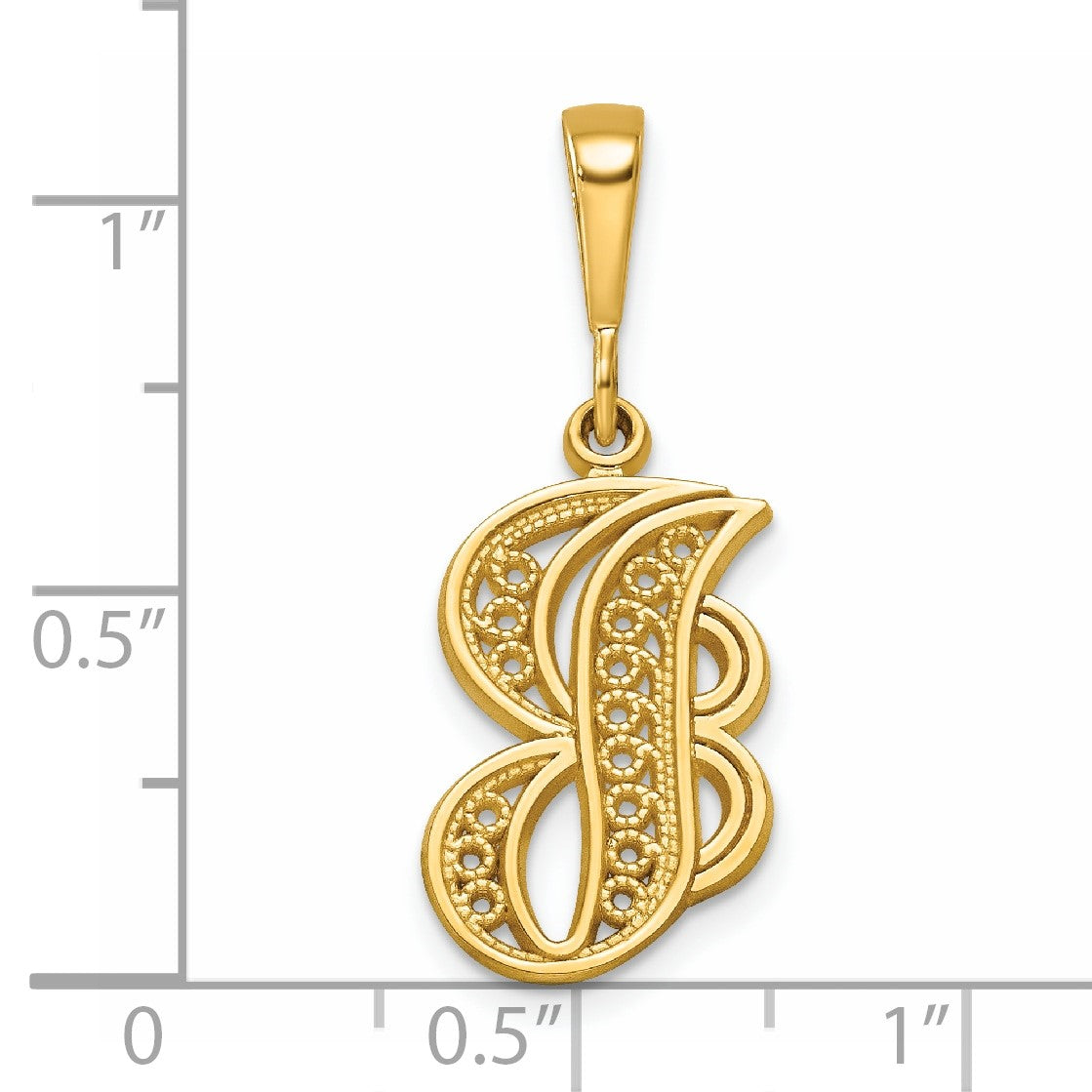 14KY Polished Script Filigree Letter J Initial Pendant