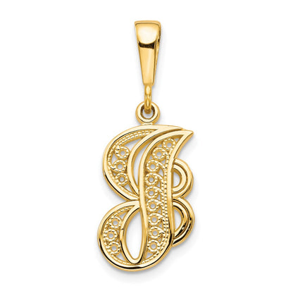 14KY Polished Script Filigree Letter J Initial Pendant