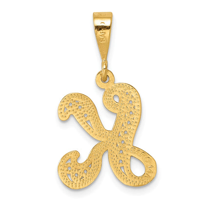 14KY Polished Script Filigree Letter K Initial Pendant