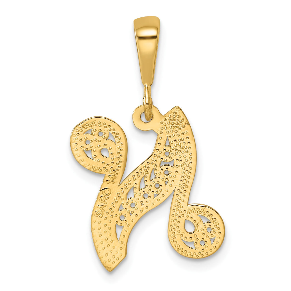 14KY Polished Script Filigree Letter N Initial Pendant