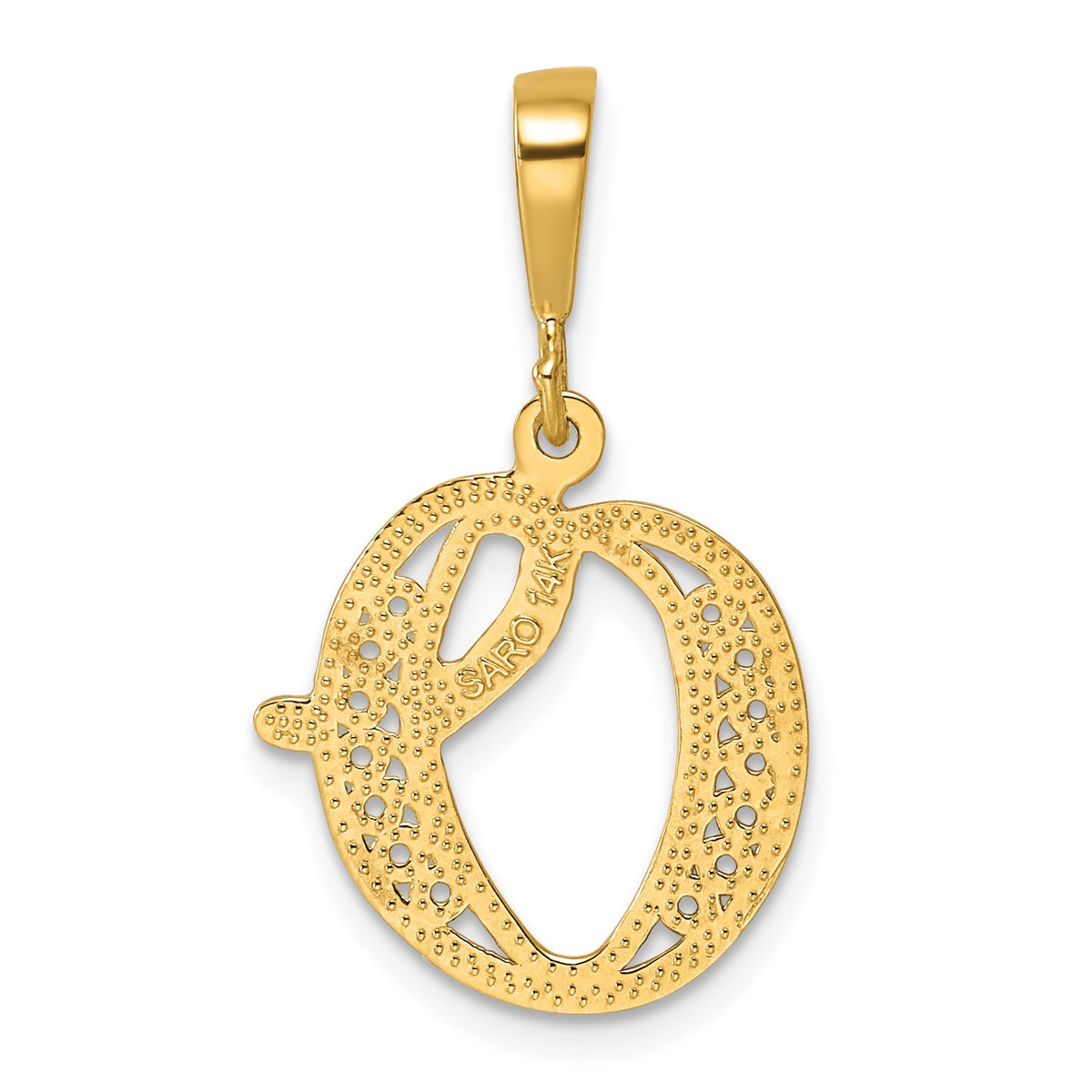 14KY Polished Script Filigree Letter O Initial Pendant