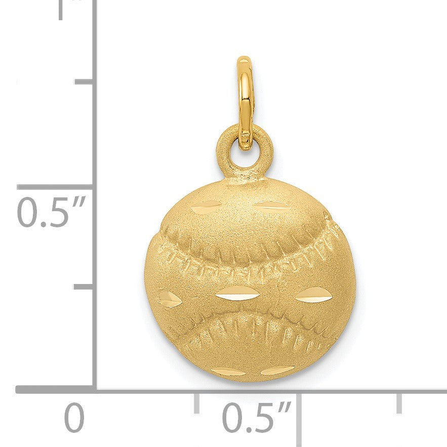 14k Satin Diamond-cut Baseball Charm