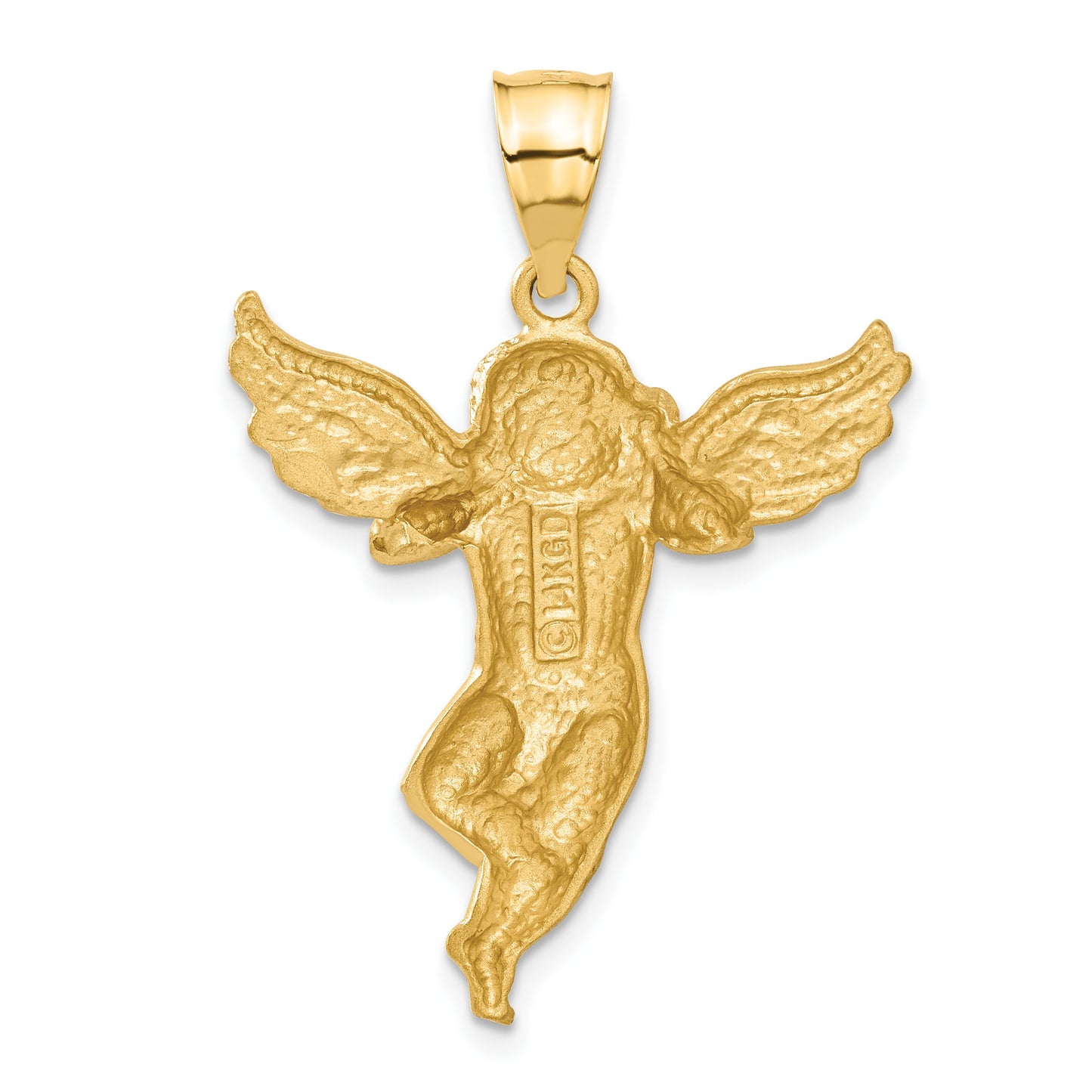 14K Satin Diamond-cut Angel Pendant
