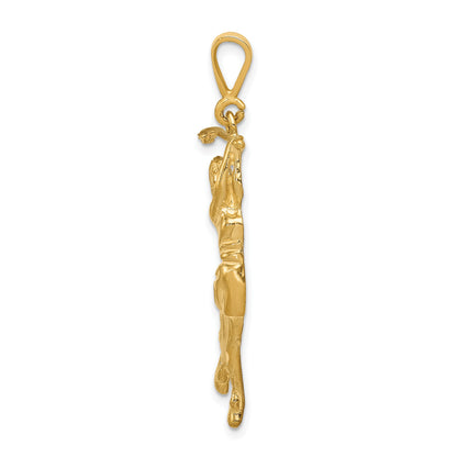 14k Satin Diamond-cut Female Golfer Pendant
