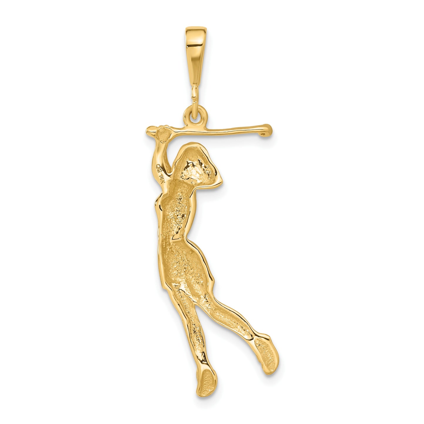 14k Satin Diamond-cut Female Golfer Pendant
