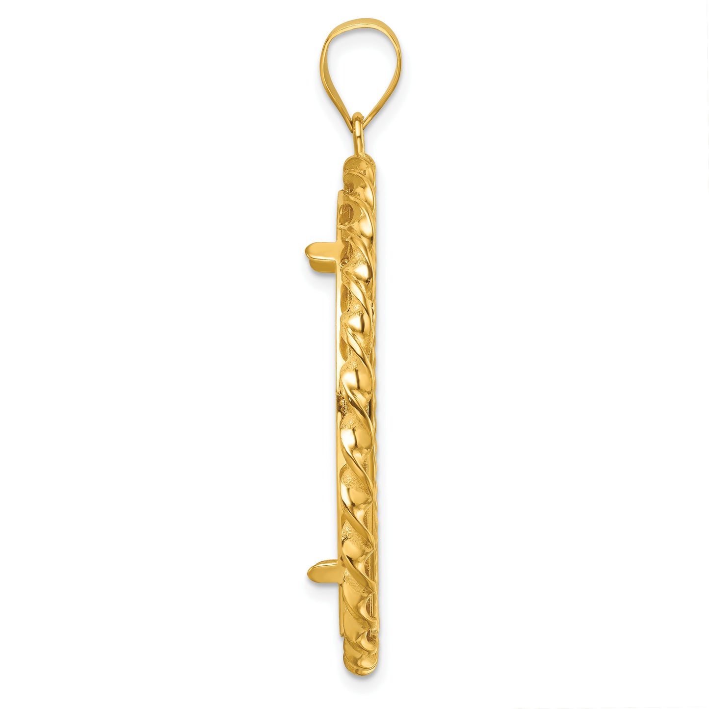 Wideband Distinguished Coin Jewelry 14k Polished Diamond-cut and Wide Twisted Wire 32.7mm Prong Coin Bezel Pendant