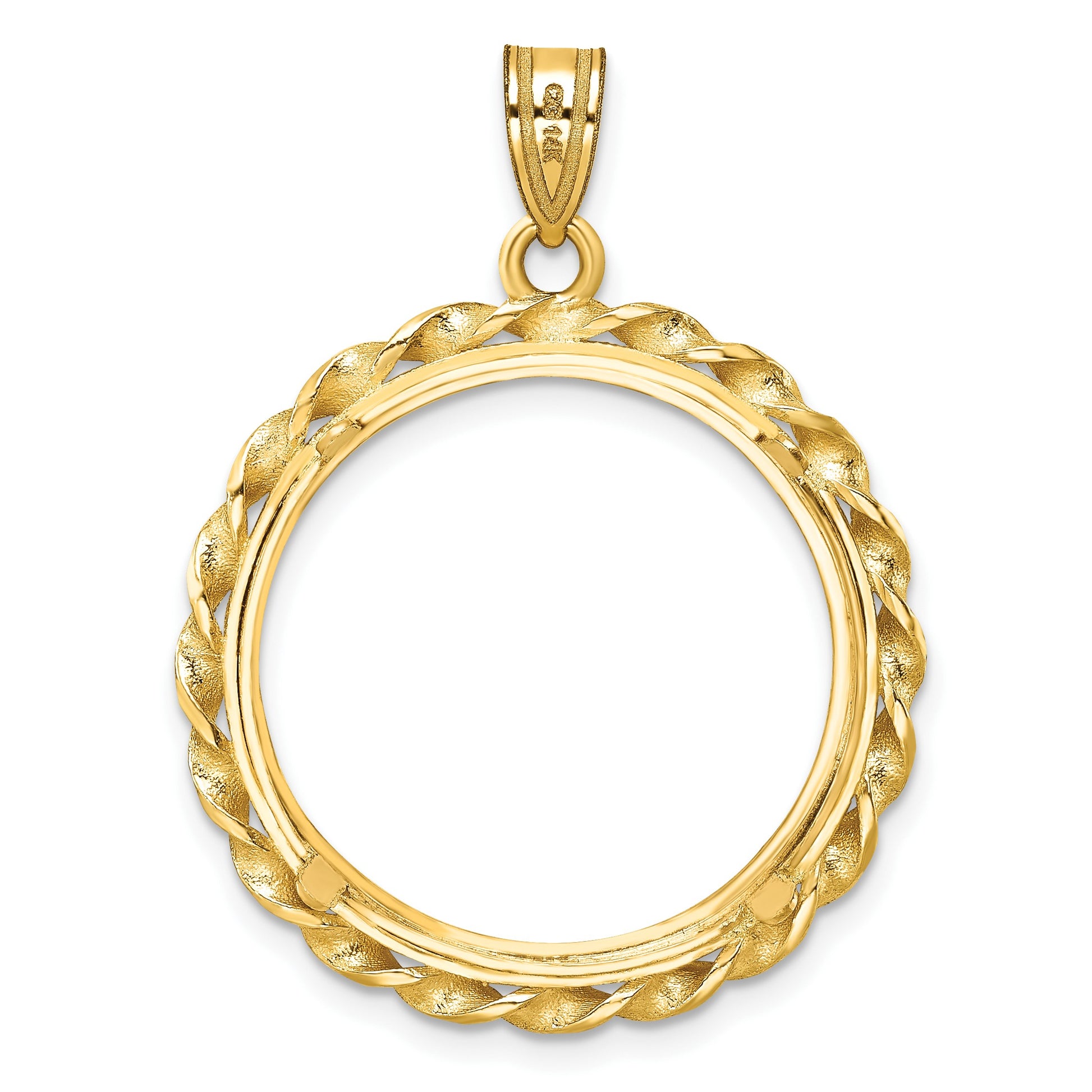 Wideband Distinguished Coin Jewelry 14k Polished Wide Twisted Wire 22.0mm Prong Coin Bezel Pendant