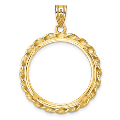 Wideband Distinguished Coin Jewelry 14k Polished Wide Twisted Wire 22.0mm Prong Coin Bezel Pendant