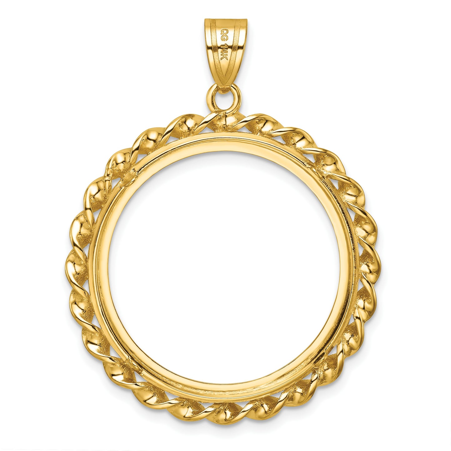 Wideband Distinguished Coin Jewelry 14k Polished Wide Twisted Wire 27.0mm Prong Coin Bezel Pendant
