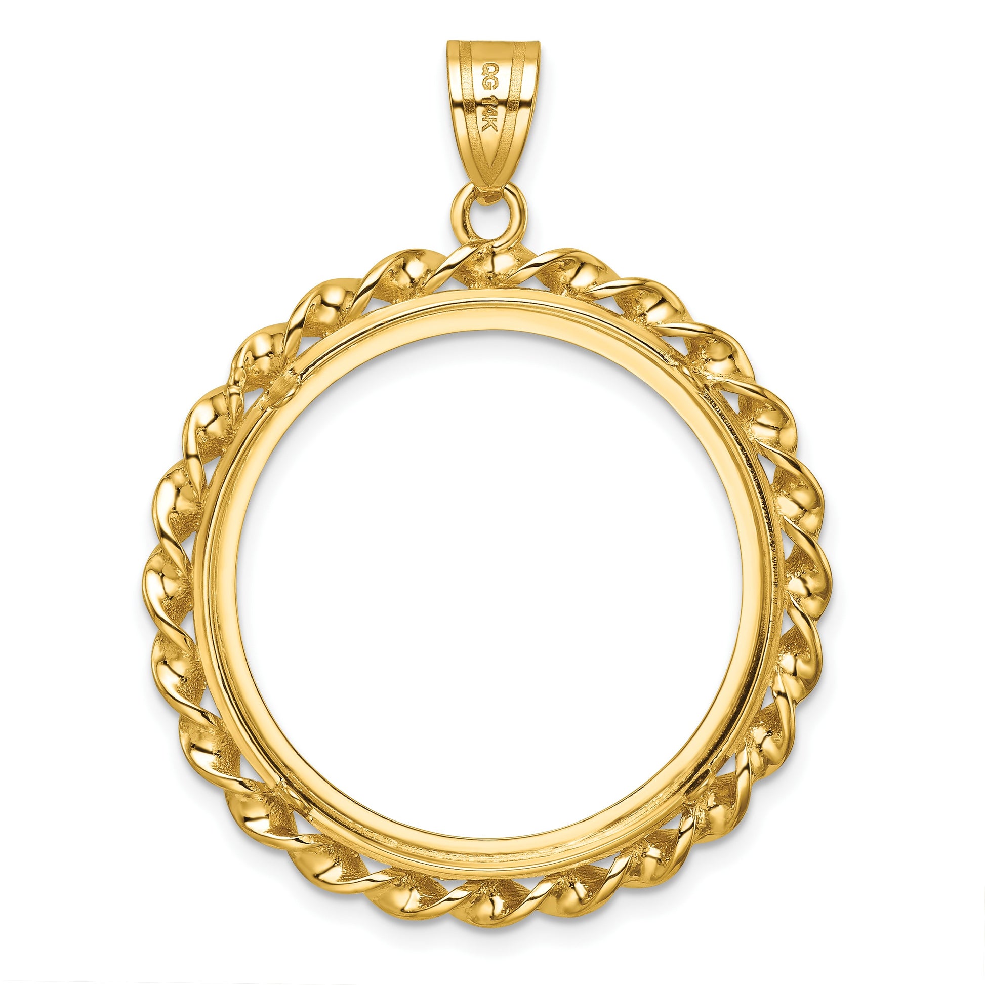 Wideband Distinguished Coin Jewelry 14k Polished Wide Twisted Wire 27.0mm Prong Coin Bezel Pendant