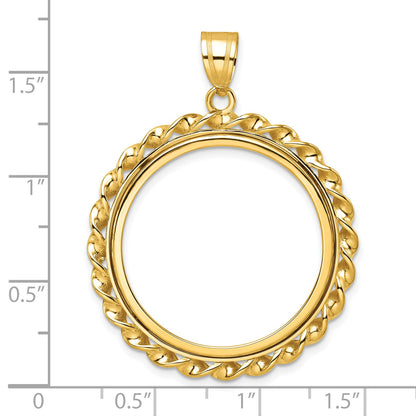 Wideband Distinguished Coin Jewelry 14k Polished Wide Twisted Wire 27.0mm Prong Coin Bezel Pendant