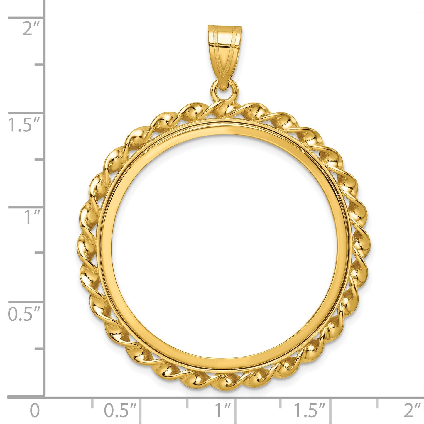 Wideband Distinguished Coin Jewelry 14k Polished Wide Twisted Wire 32.7mm Prong Coin Bezel Pendant
