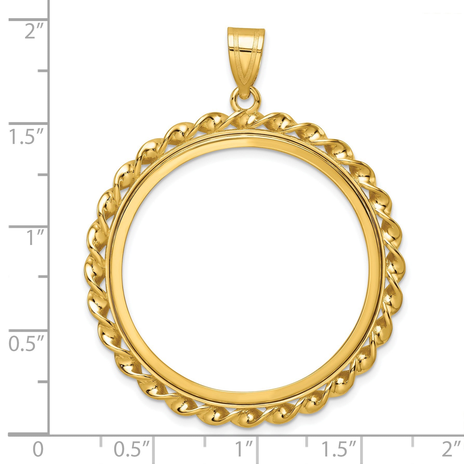 Wideband Distinguished Coin Jewelry 14k Polished Wide Twisted Wire 32.7mm Prong Coin Bezel Pendant