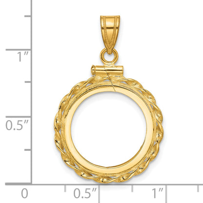 Wideband Distinguished Coin Jewelry 14k Polished Wide Twisted Wire 16.5mm x 1.35mm Screw Top Coin Bezel Pendant