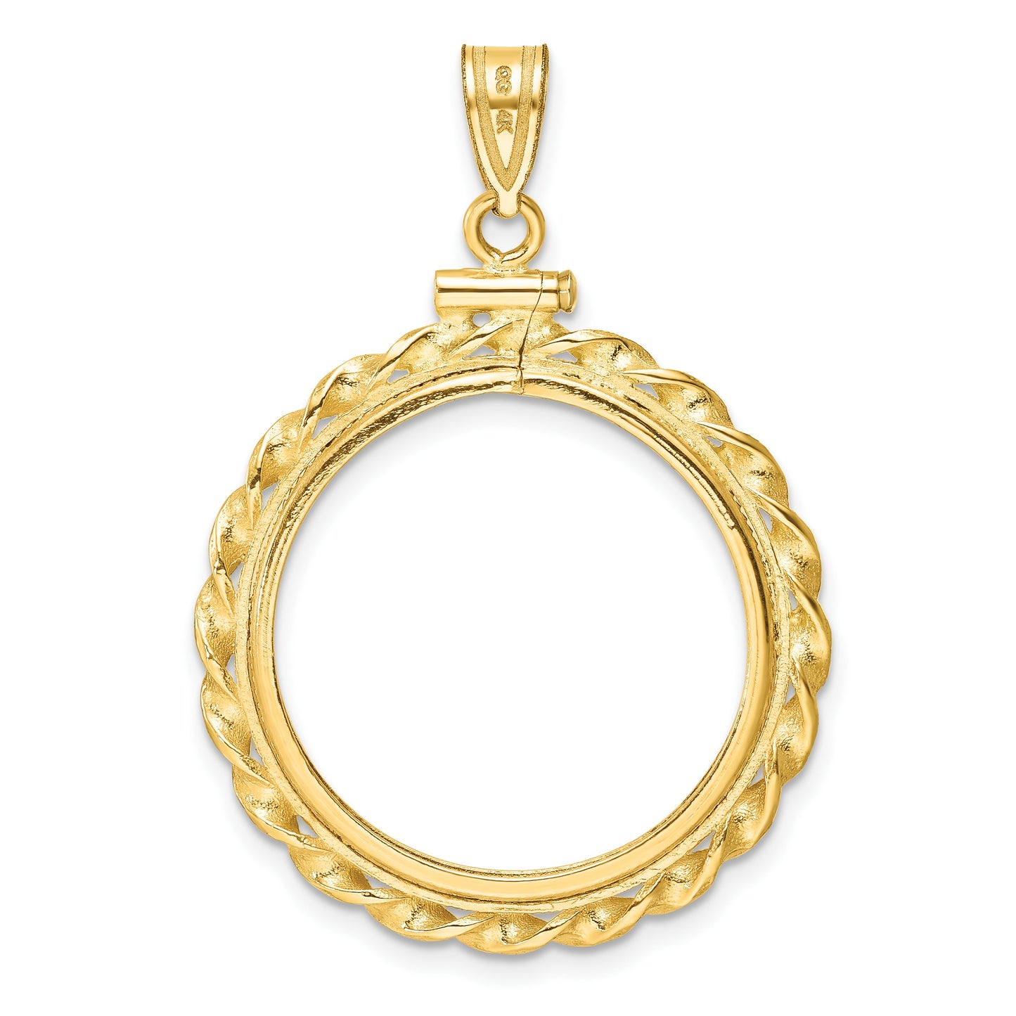 Wideband Distinguished Coin Jewelry 14k Polished Wide Twisted Wire 22.0mm x 1.9mm Screw Top Coin Bezel Pendant