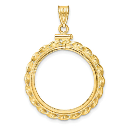 Wideband Distinguished Coin Jewelry 14k Polished Wide Twisted Wire 22.0mm x 1.9mm Screw Top Coin Bezel Pendant