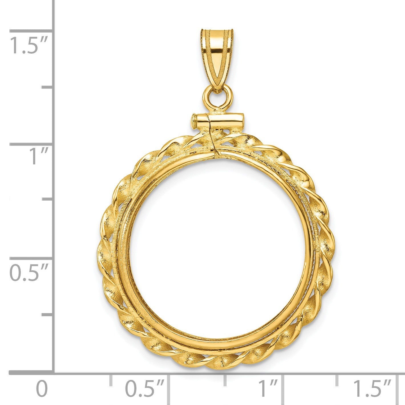 Wideband Distinguished Coin Jewelry 14k Polished Wide Twisted Wire 22.0mm x 1.9mm Screw Top Coin Bezel Pendant