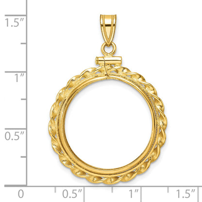 Wideband Distinguished Coin Jewelry 14k Polished Wide Twisted Wire 22.0mm x 1.9mm Screw Top Coin Bezel Pendant
