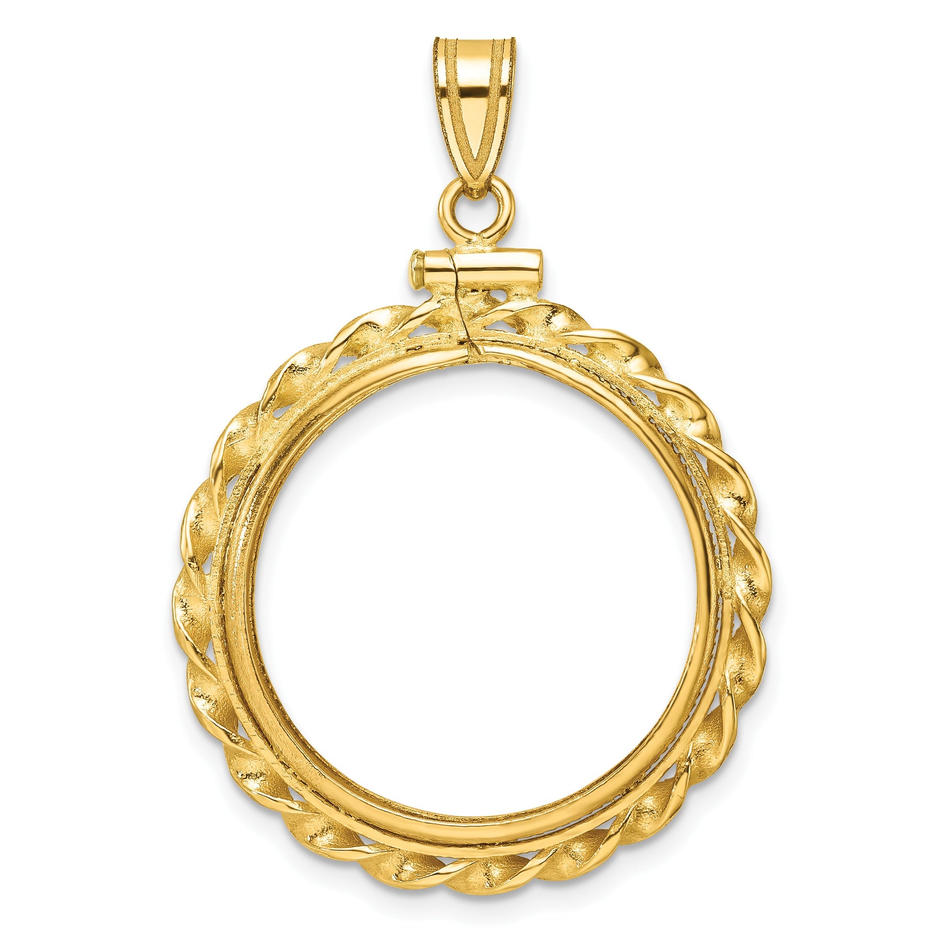 Wideband Distinguished Coin Jewelry 14k Polished Wide Twisted Wire 22.0mm x 1.9mm Screw Top Coin Bezel Pendant