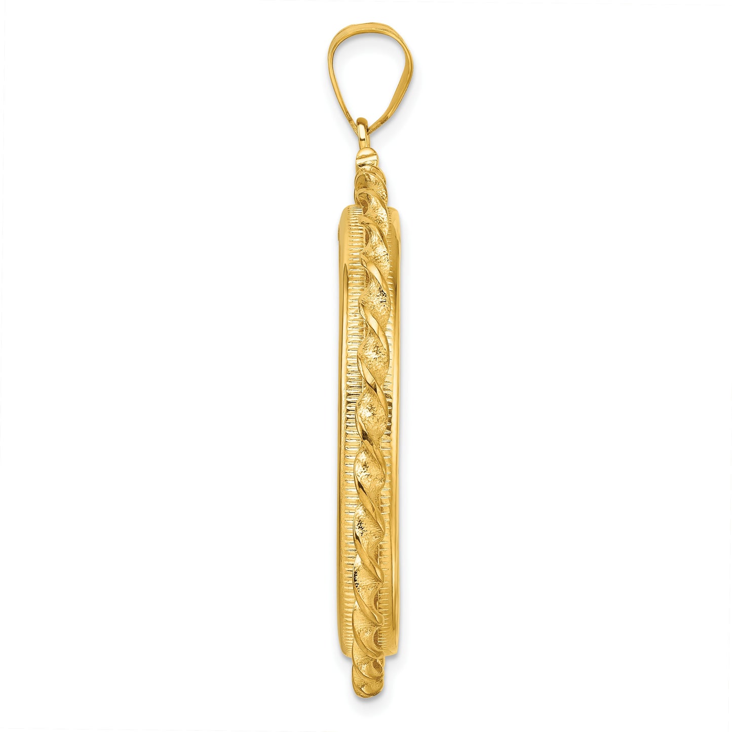 Wideband Distinguished Coin Jewelry 14k Polished Wide Twisted Wire 32.7mm x 3.00mm Screw Top Coin Bezel Pendant