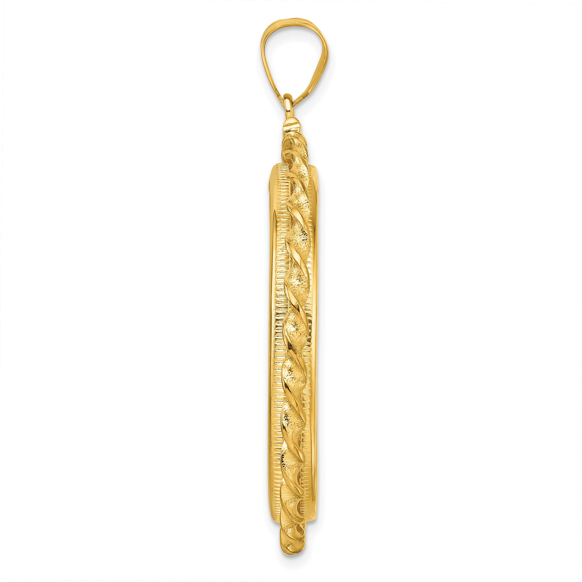 Wideband Distinguished Coin Jewelry 14k Polished Wide Twisted Wire 32.7mm x 3.00mm Screw Top Coin Bezel Pendant