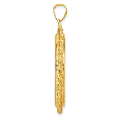 Wideband Distinguished Coin Jewelry 14k Polished Wide Twisted Wire 32.7mm x 3.00mm Screw Top Coin Bezel Pendant