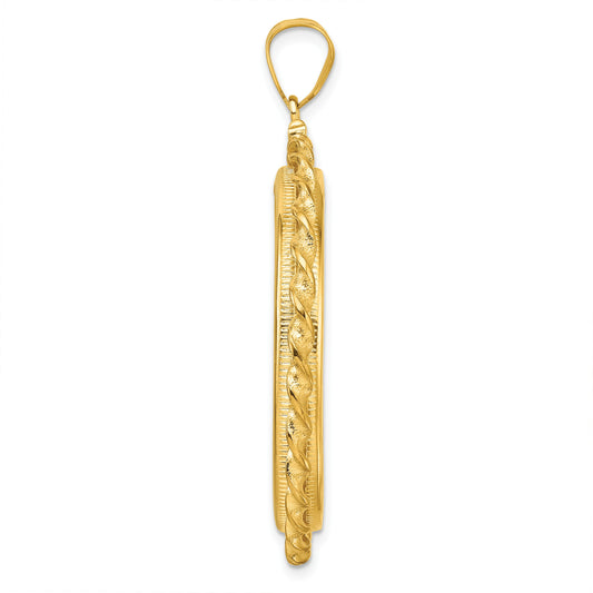 Wideband Distinguished Coin Jewelry 14k Polished Wide Twisted Wire 32.7mm x 3.00mm Screw Top Coin Bezel Pendant