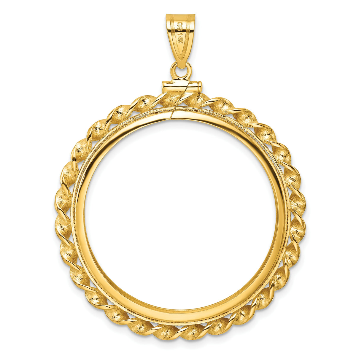 Wideband Distinguished Coin Jewelry 14k Polished Wide Twisted Wire 32.7mm x 3.00mm Screw Top Coin Bezel Pendant