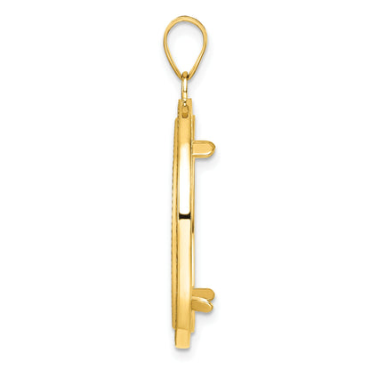 Wideband Distinguished Coin Jewelry 14k Polished Beaded and Diamond-cut 22.0mm Prong Coin Bezel Pendant