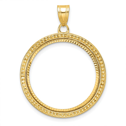Wideband Distinguished Coin Jewelry 14k Polished Beaded and Diamond-cut 22.0mm Prong Coin Bezel Pendant