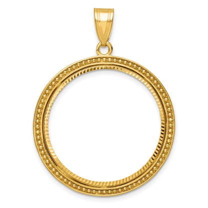 Wideband Distinguished Coin Jewelry 14k Polished Beaded and Diamond-cut 27.0mm Prong Coin Bezel Pendant