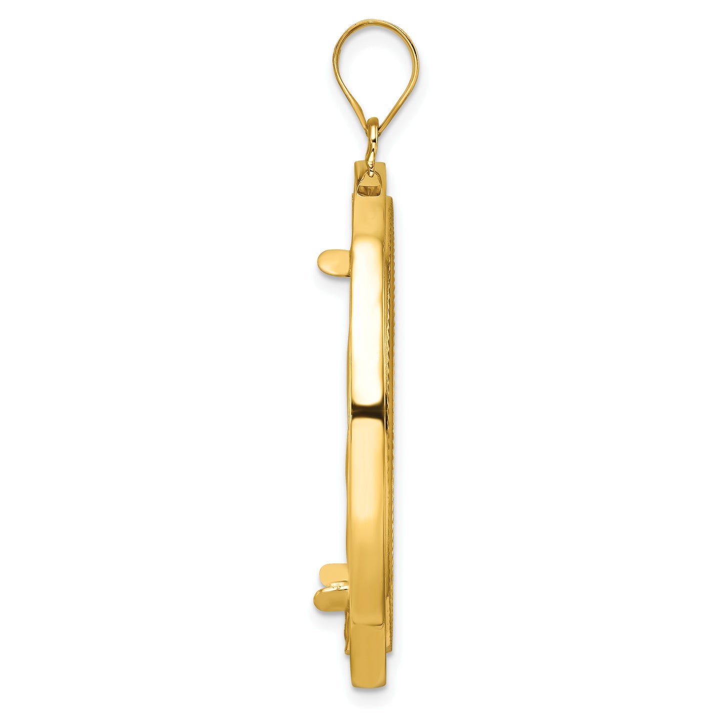 Wideband Distinguished Coin Jewelry 14k Polished Beaded and Diamond-cut 32.7mm Prong Coin Bezel Pendant