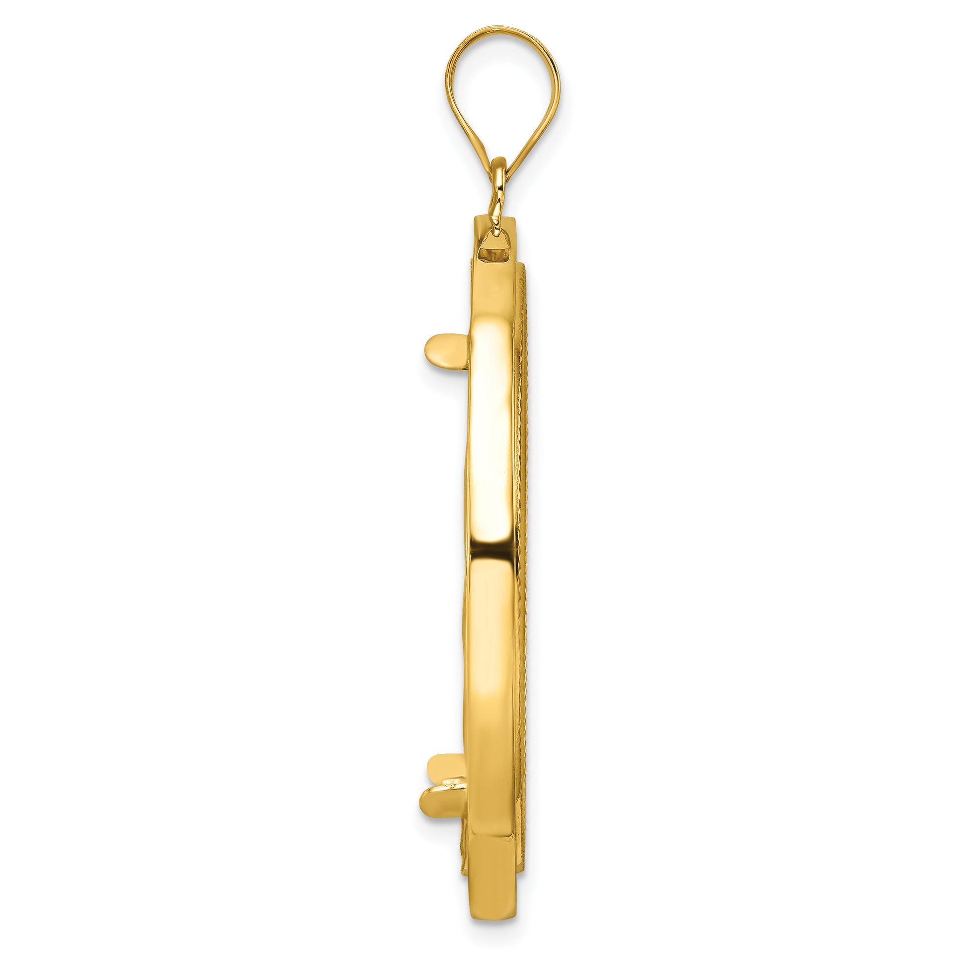 Wideband Distinguished Coin Jewelry 14k Polished Beaded and Diamond-cut 32.7mm Prong Coin Bezel Pendant