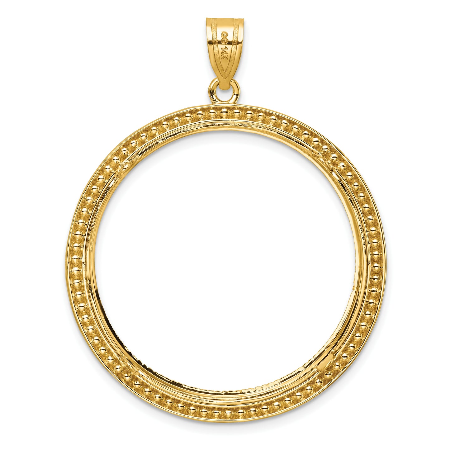 Wideband Distinguished Coin Jewelry 14k Polished Beaded and Diamond-cut 32.7mm Prong Coin Bezel Pendant