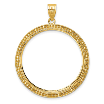 Wideband Distinguished Coin Jewelry 14k Polished Beaded and Diamond-cut 32.7mm Prong Coin Bezel Pendant