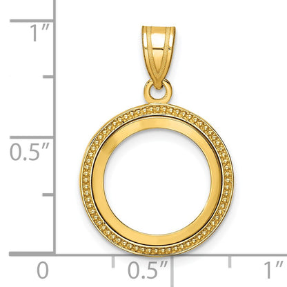 Wideband Distinguished Coin Jewelry 14k Polished and Beaded 14.0mm Prong Coin Bezel Pendant