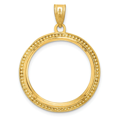 Wideband Distinguished Coin Jewelry 14k Polished and Beaded 22.0mm Prong Coin Bezel Pendant