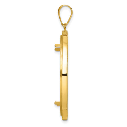 Wideband Distinguished Coin Jewelry 14k Polished and Beaded 32.0mm Prong Coin Bezel Pendant