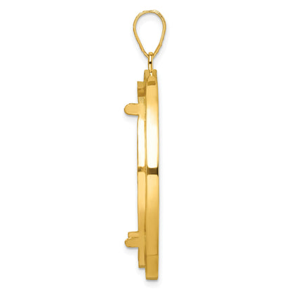 Wideband Distinguished Coin Jewelry 14k Polished and Beaded 32.7mm Prong Coin Bezel Pendant