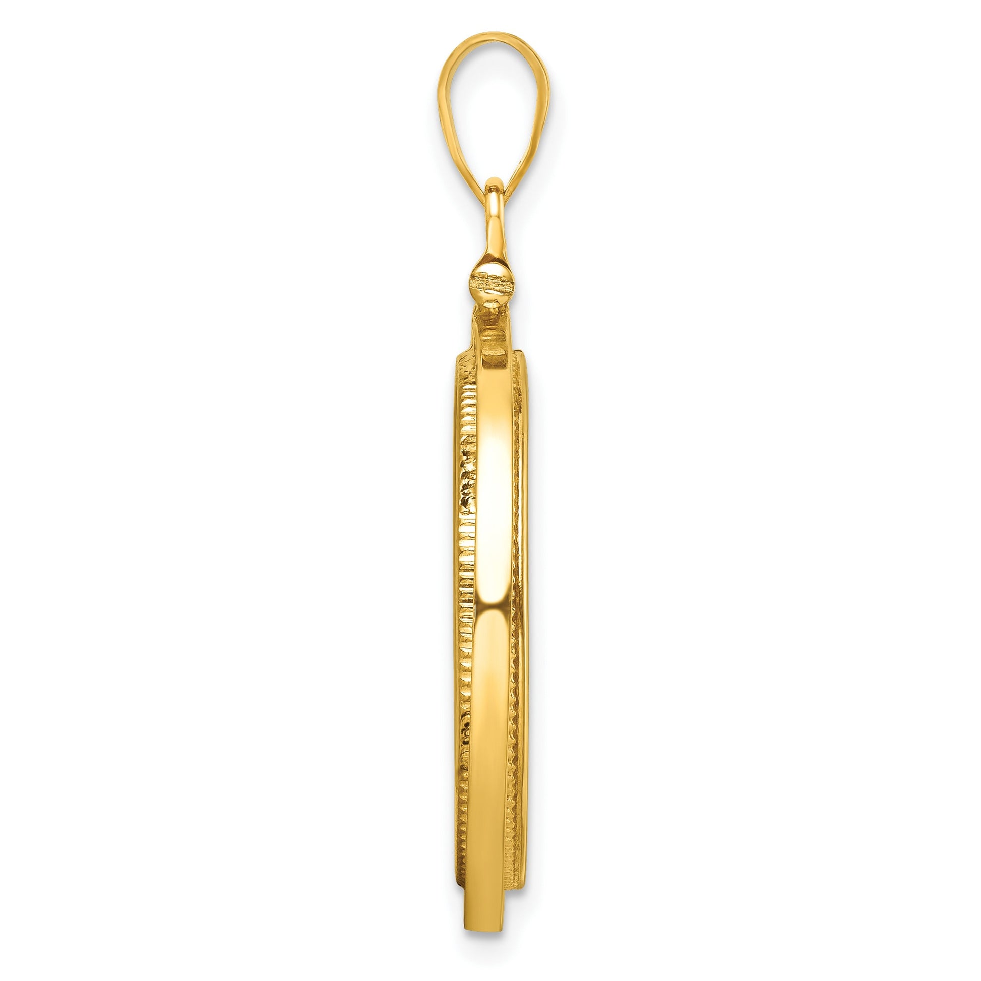 Wideband Distinguished Coin Jewelry 14k Polished and Beaded 22.0mm x 1.9mm Screw Top Coin Bezel Pendant
