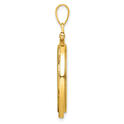 Wideband Distinguished Coin Jewelry 14k Polished and Beaded 22.0mm x 1.9mm Screw Top Coin Bezel Pendant