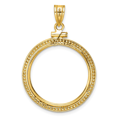 Wideband Distinguished Coin Jewelry 14k Polished and Beaded 22.0mm x 1.9mm Screw Top Coin Bezel Pendant